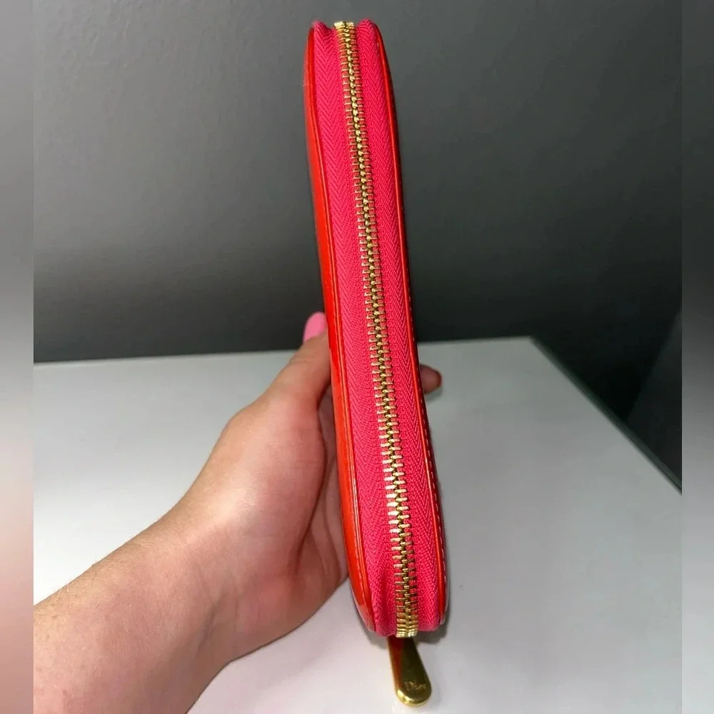 Christian Dior Diorissimo Red Patent Leather Zippy Wallet